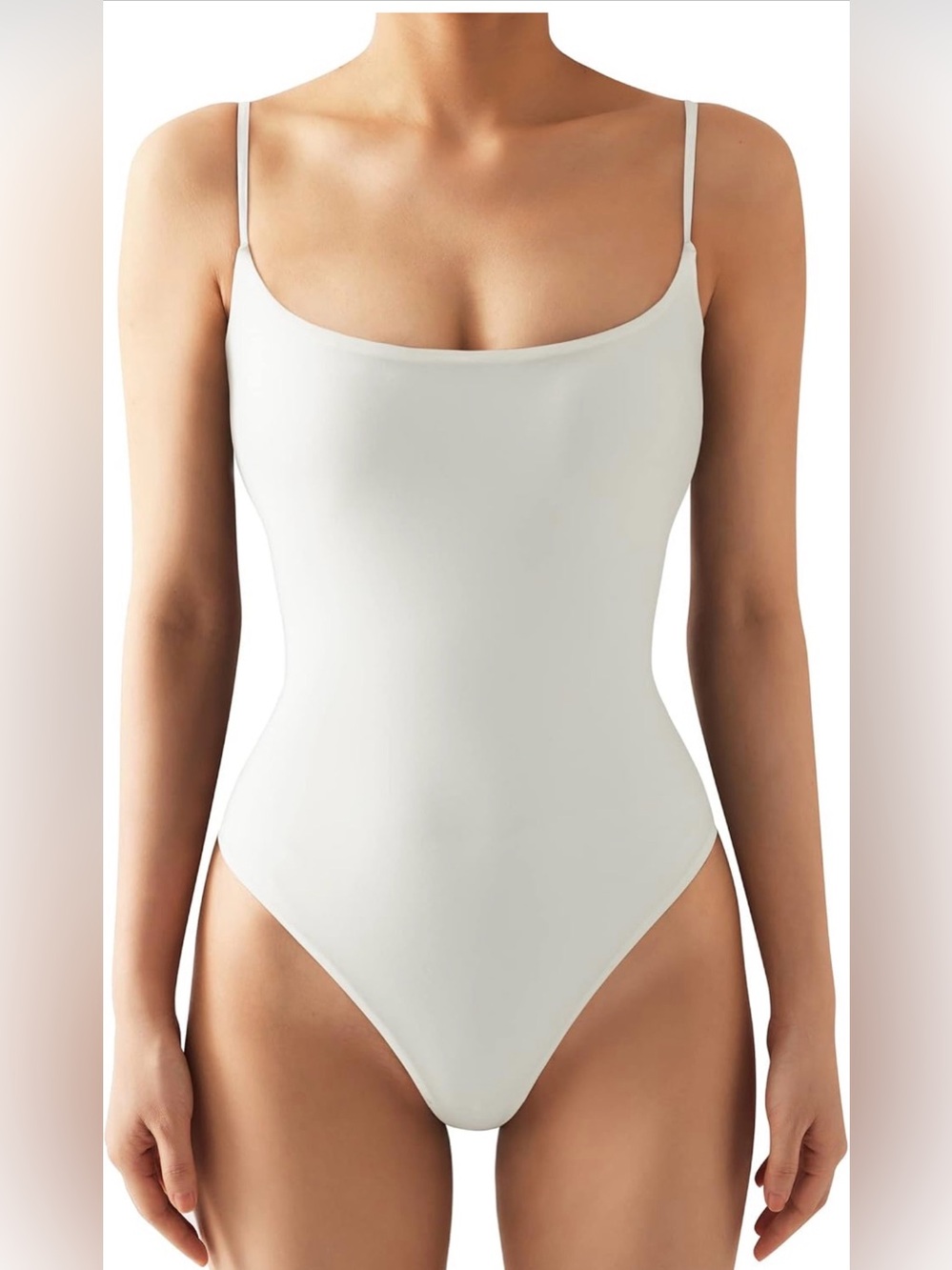 Women's White Scoop Neck Bodysuit - Classic Stretch